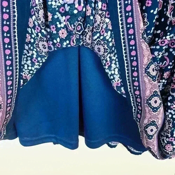 Altar’d State Navy/Pink Floral Long Sleeve Rayon Hippie 70’s Mini Dress Size L - Picture 8 of 14